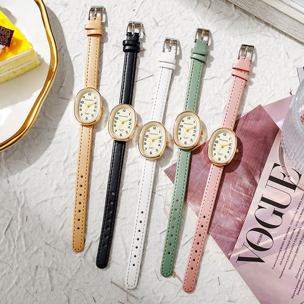 Luxury Watch With Leather Strap - 럭셔리 타원형 다이얼 여성 시계 패션