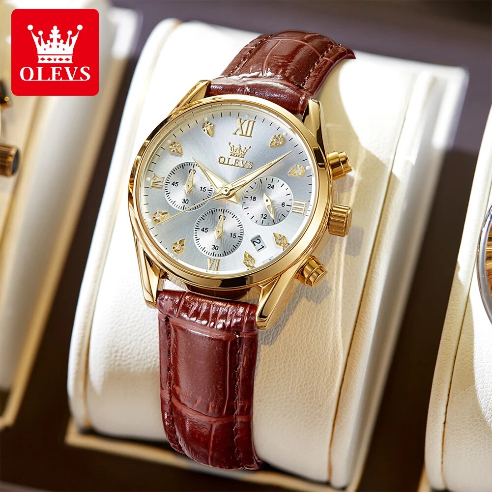 Luxury Watch With Leather Strap - OLEVS 5523 여성용 가죽 스트랩, 방수