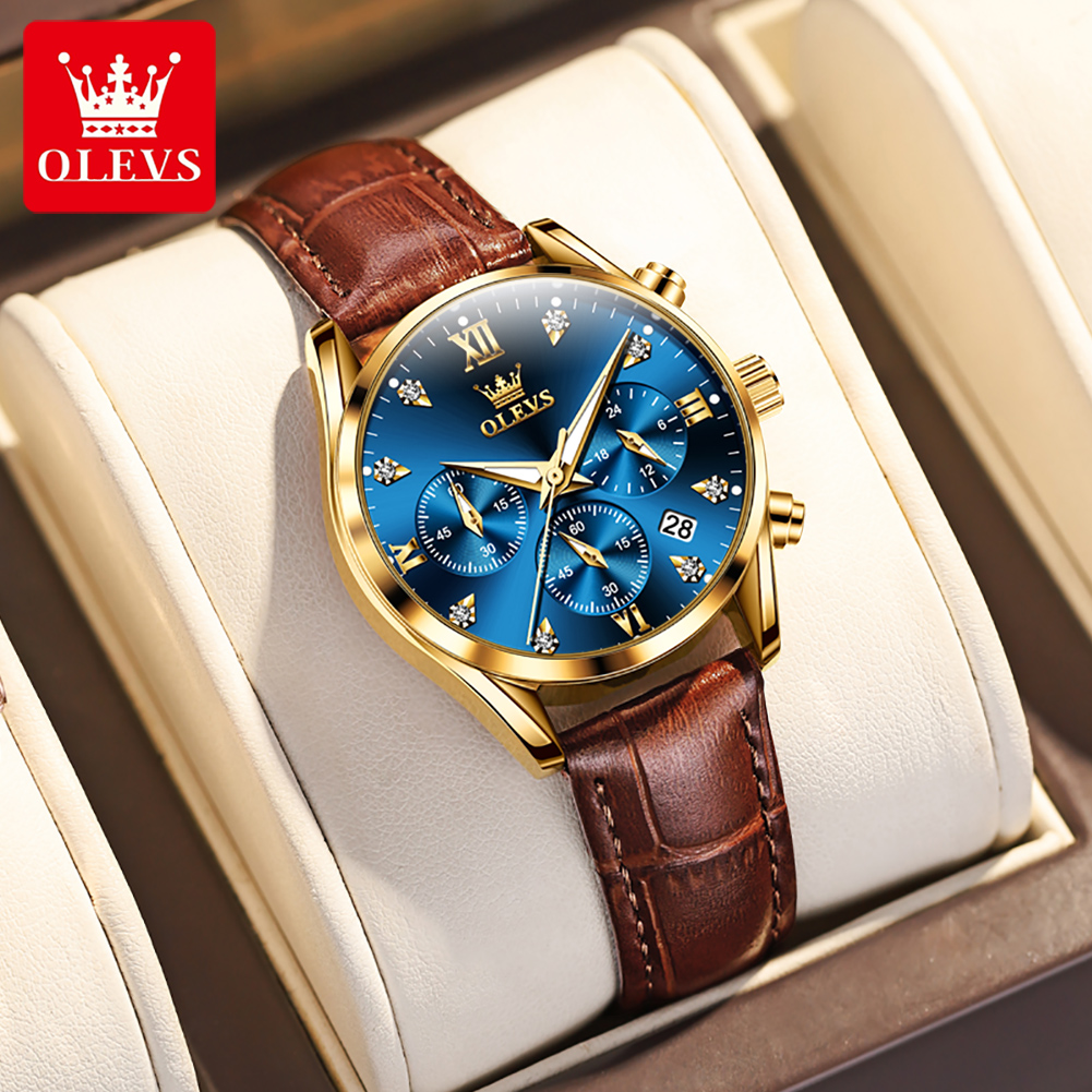 Luxury Watch With Leather Strap - OLEVS 5523 오리지널 브랜드 여성용 시계