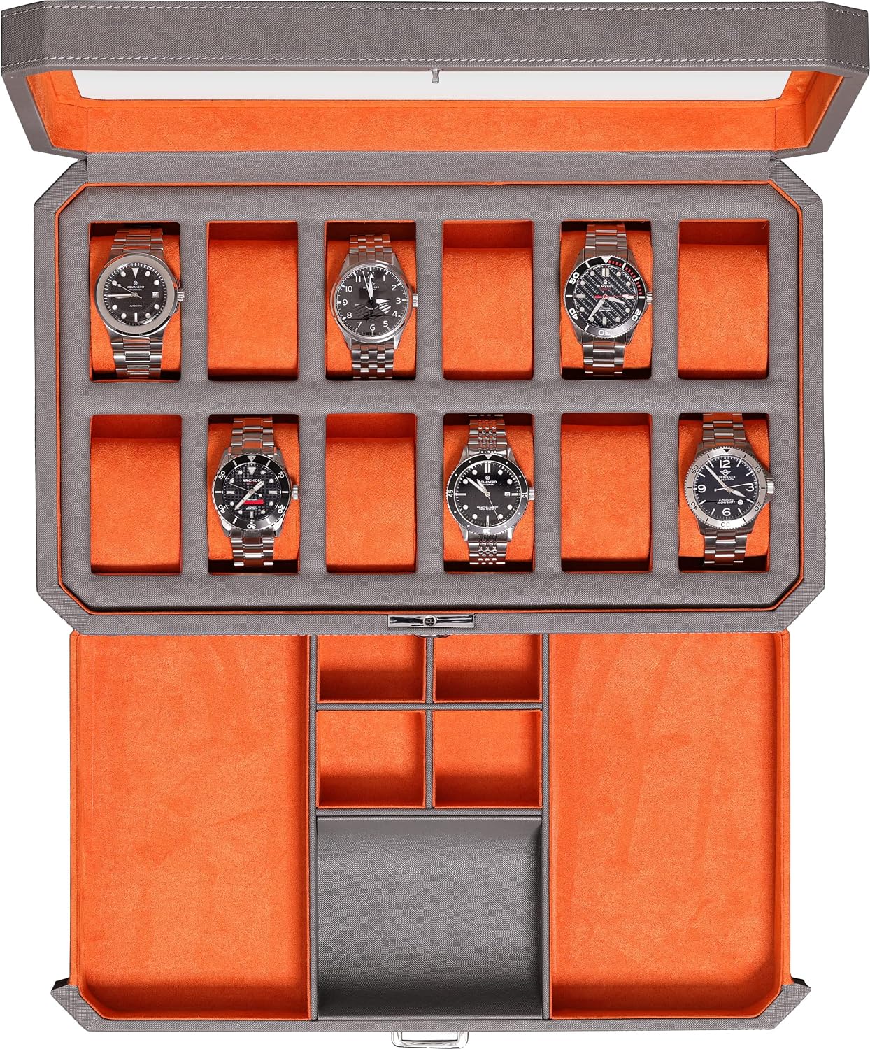 Luxury Watch Organizer - 12 슬롯 가죽 시계 보관함 (발렛