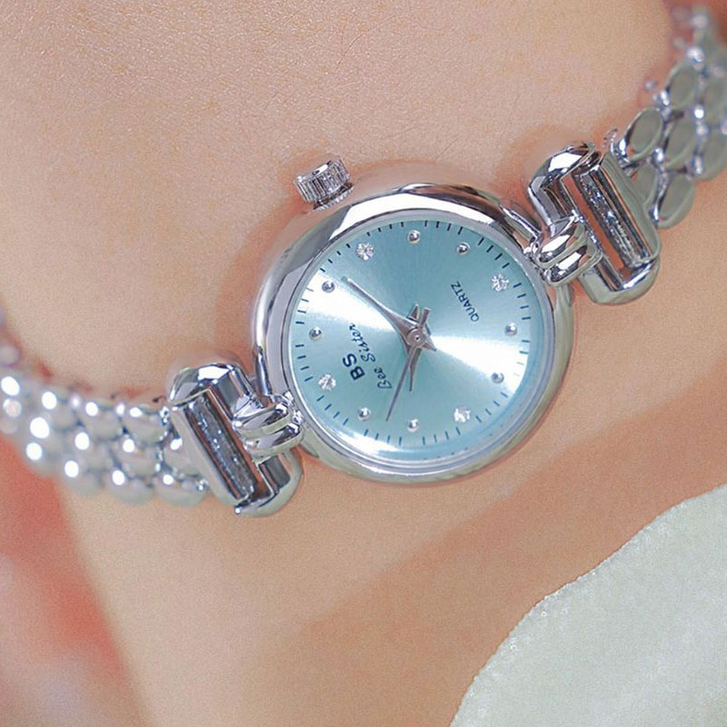 Luxury Watch With Leather Strap - 여성용 럭셔리 아이스 블루 실버 시계