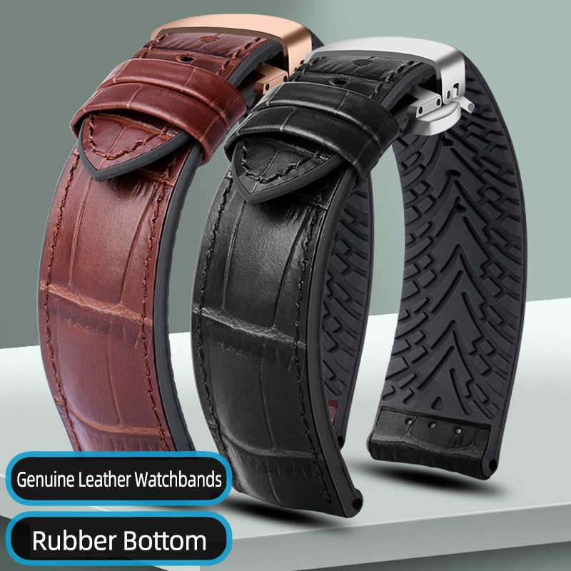 Luxury Watch Class - 천연 가죽 시계 밴드, 고무 바닥