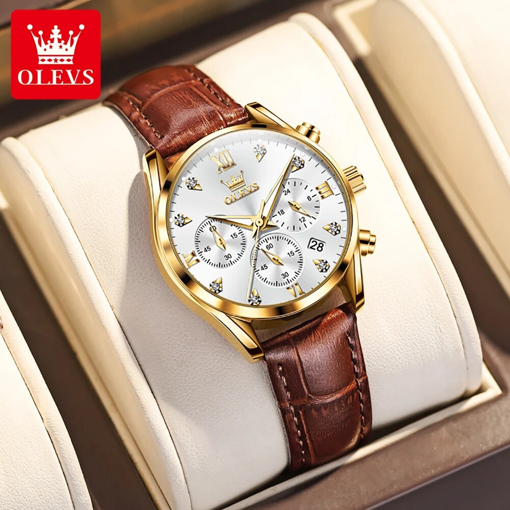 OLEVS 5523 여성용 가죽 스트랩, 방수 야광 크 - Luxury Watch With Leather Strap 리뷰 및 가격