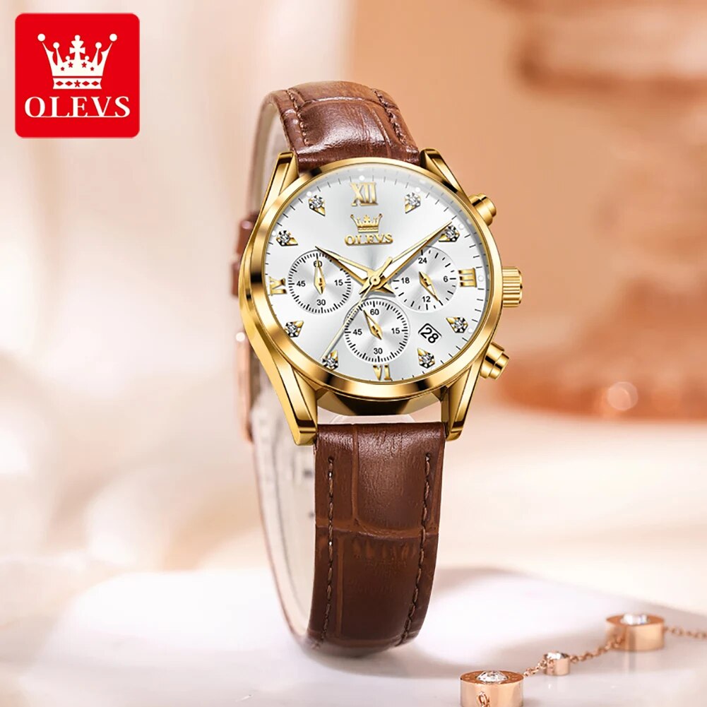 OLEVS 5523 여성용 가죽 스트랩, 방수 야광 크 - Luxury Watch With Leather Strap 리뷰 및 가격