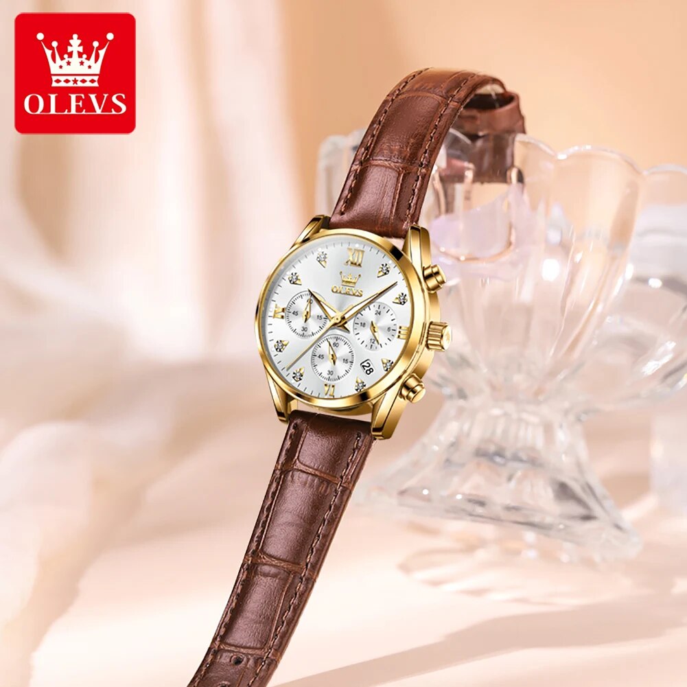 OLEVS 5523 여성용 가죽 스트랩, 방수 야광 크 - Luxury Watch With Leather Strap 리뷰 및 가격