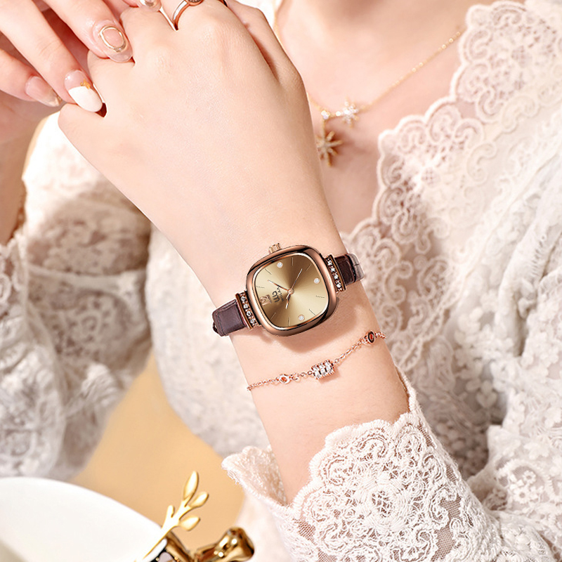 여성용 로즈골드 사각 시계 빈티지 라인스톤 정품 가죽  - Luxury Watch With Leather Strap 리뷰 및 가격