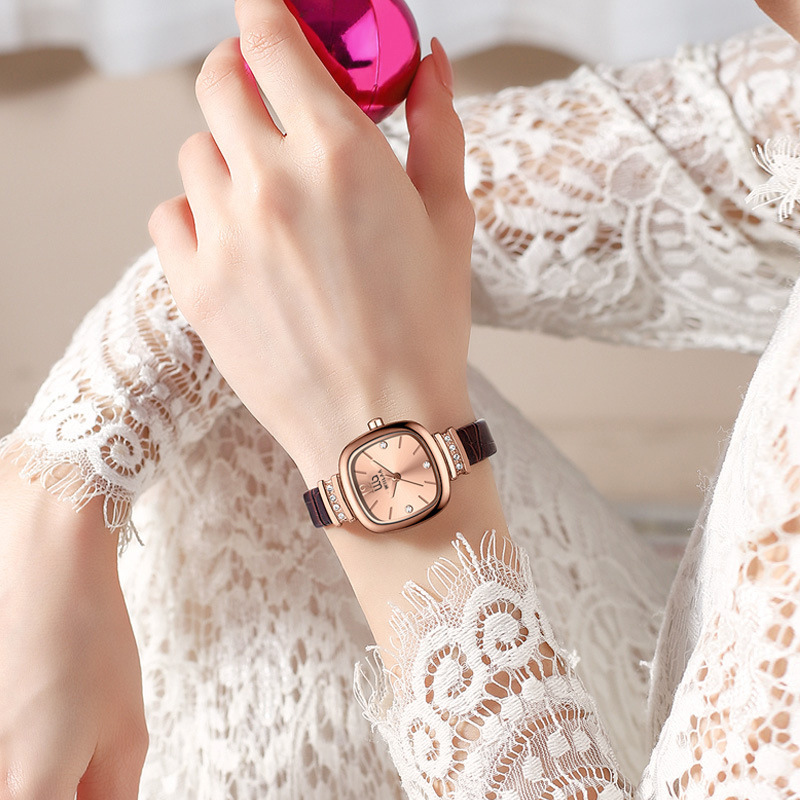 여성용 로즈골드 사각 시계 빈티지 라인스톤 정품 가죽  - Luxury Watch With Leather Strap 리뷰 및 가격