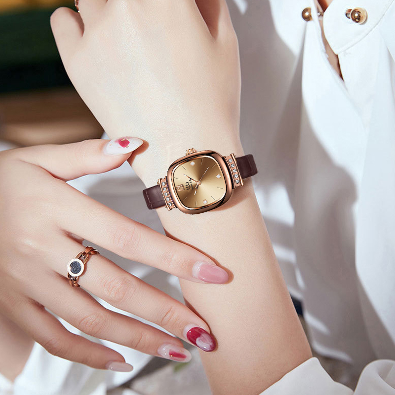여성용 로즈골드 사각 시계 빈티지 라인스톤 정품 가죽  - Luxury Watch With Leather Strap 리뷰 및 가격