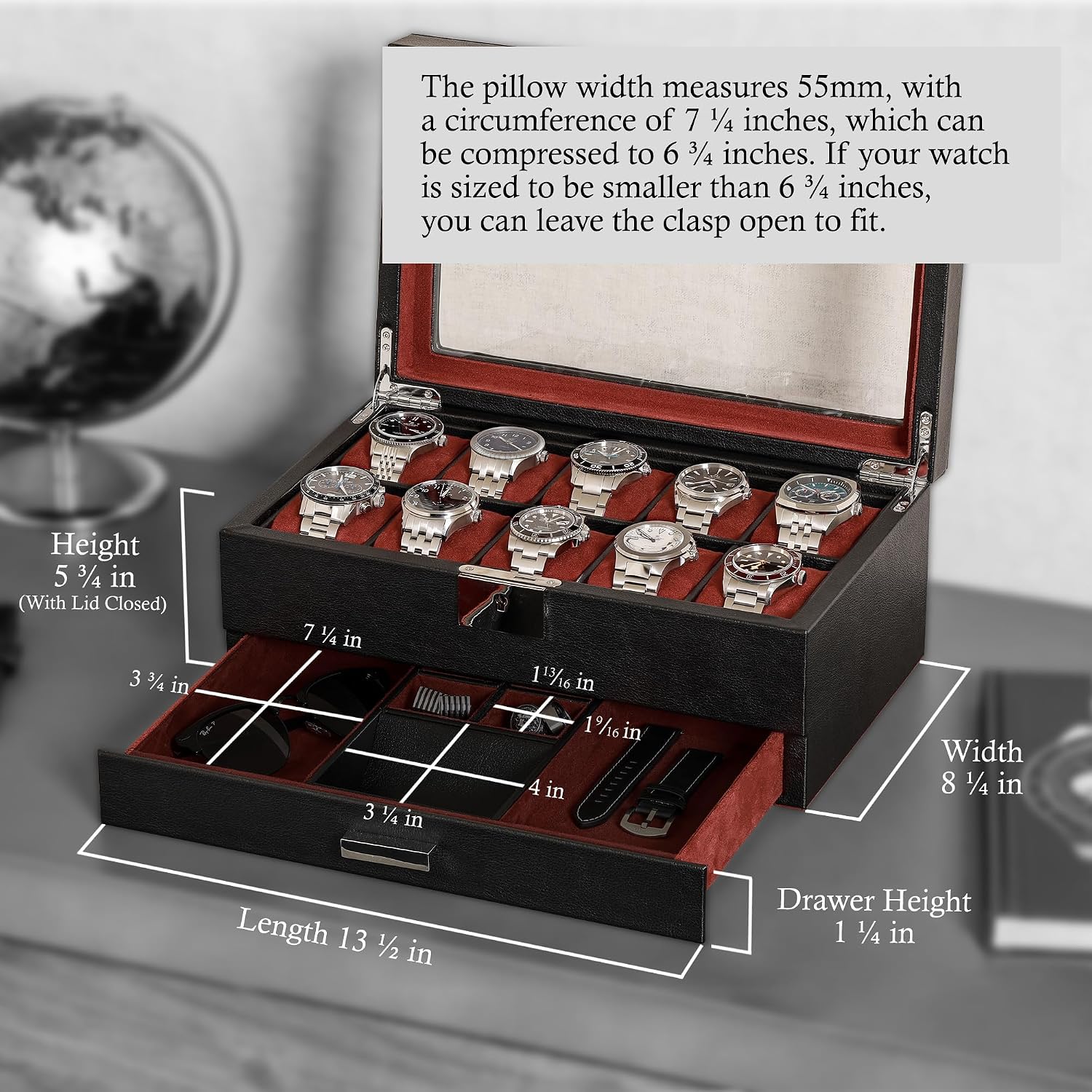 가죽 소재의 10슬롯 시계 보관함, 수납 서랍 포함,  - Luxury Watch Organizer 리뷰 및 가격