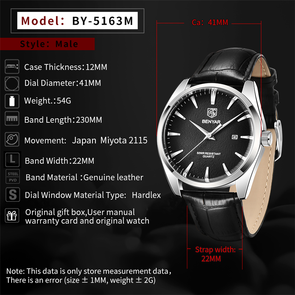 베냐르 5163 최고급 명품 밀리터리 손목시계 가죽 쿼 - Luxury Watch Magazine 리뷰 및 가격