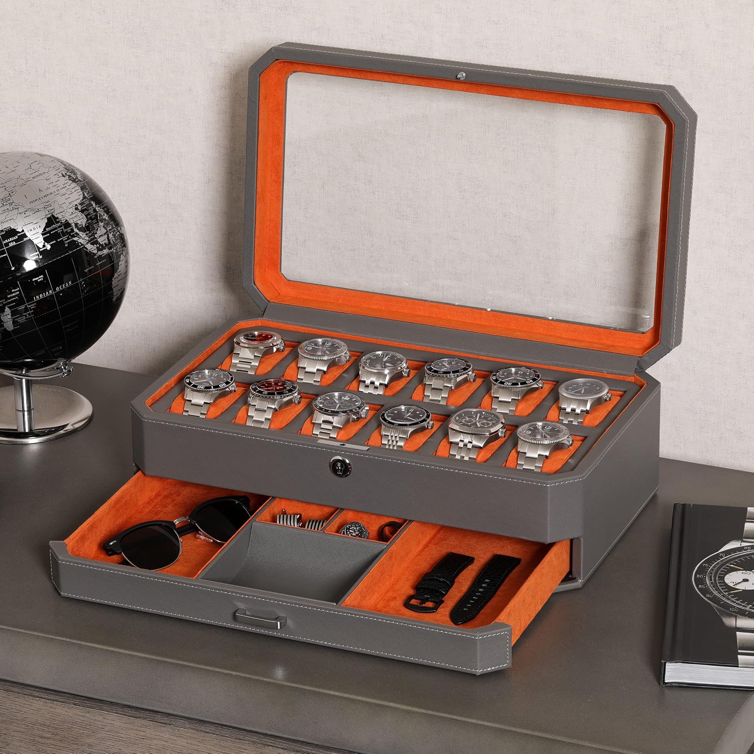 12 슬롯 가죽 시계 보관함 (발렛 서랍 포함) - 1 - Luxury Watch Organizer 리뷰 및 가격