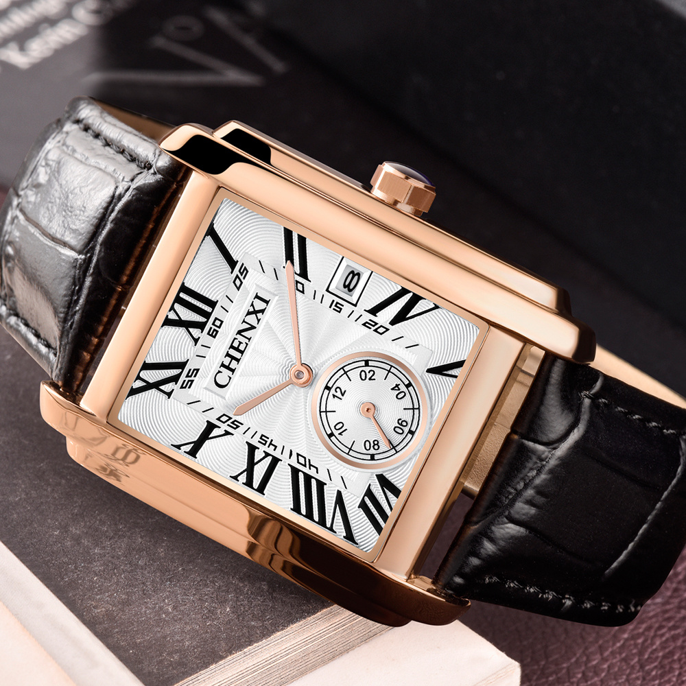 CHENXI 남성용 클래식 스퀘어 브라운 가죽 스트랩  - Luxury Watch Maker 리뷰 및 가격