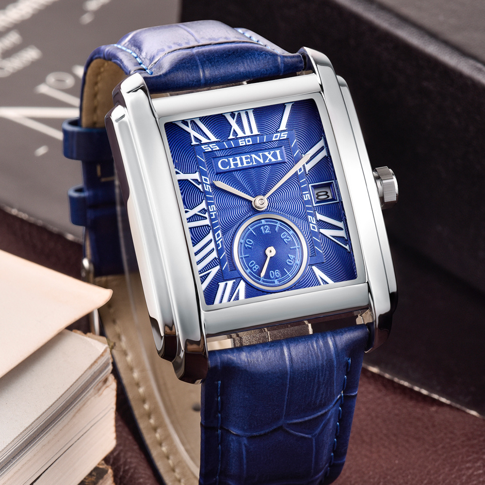 CHENXI 남성용 클래식 스퀘어 브라운 가죽 스트랩  - Luxury Watch Maker 리뷰 및 가격