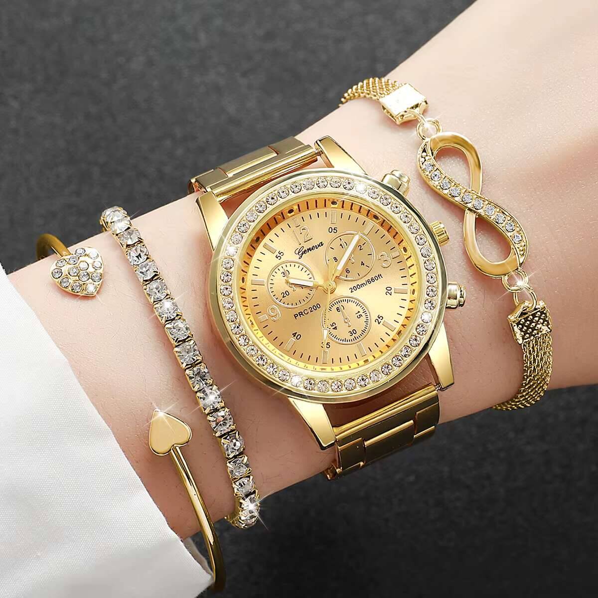 4개/세트 럭셔리 라인스톤 여성용 시계 패션 여성용 쿼 - Luxury Watch Organizer 리뷰 및 가격