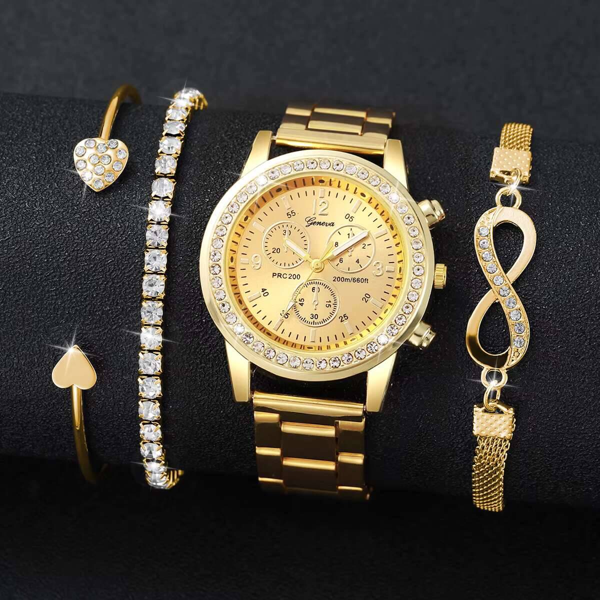 4개/세트 럭셔리 라인스톤 여성용 시계 패션 여성용 쿼 - Luxury Watch Organizer 리뷰 및 가격